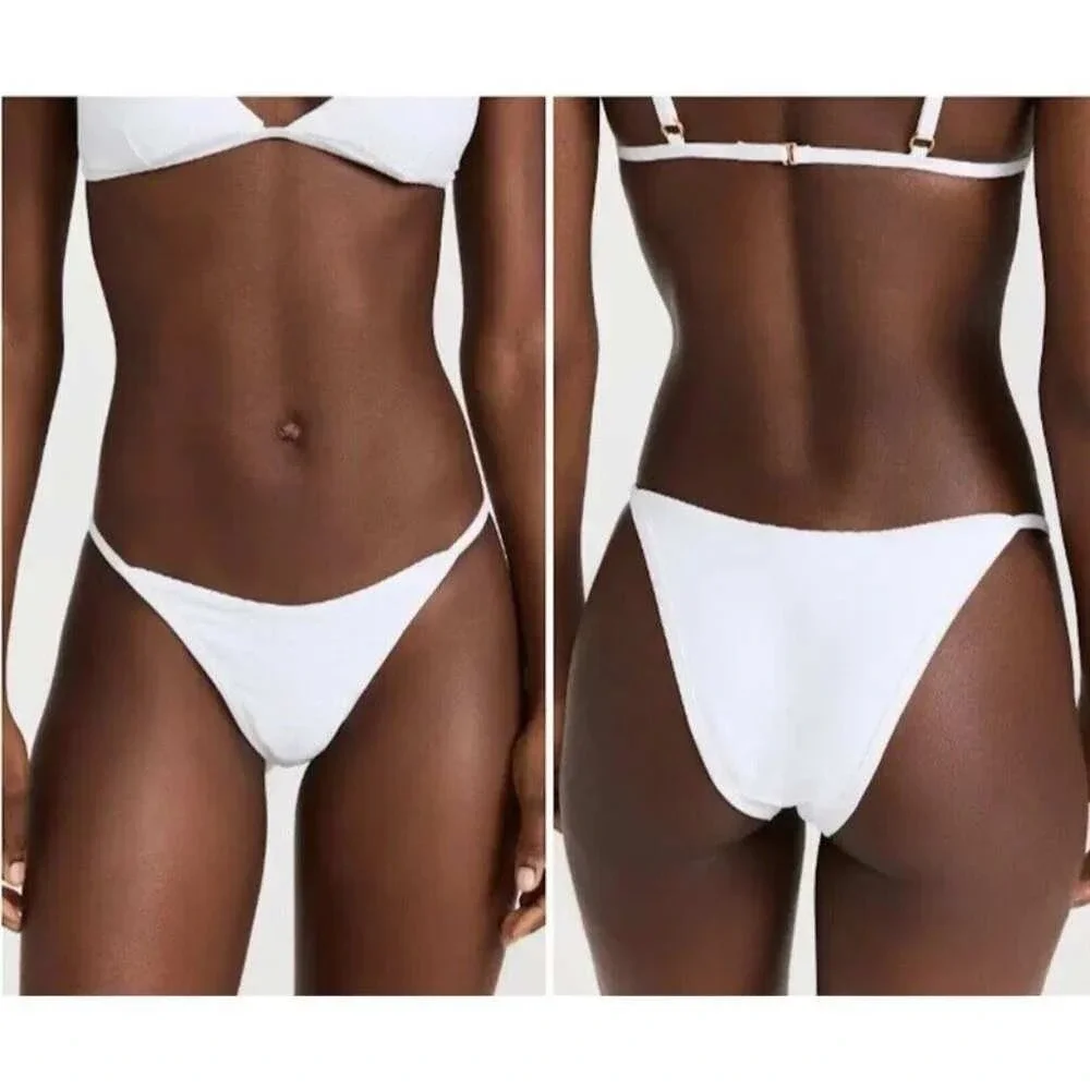 L*Space White Ribbed Jay Bottom Bitsy Bikini Swim Large NEW Bridal Beach Resort